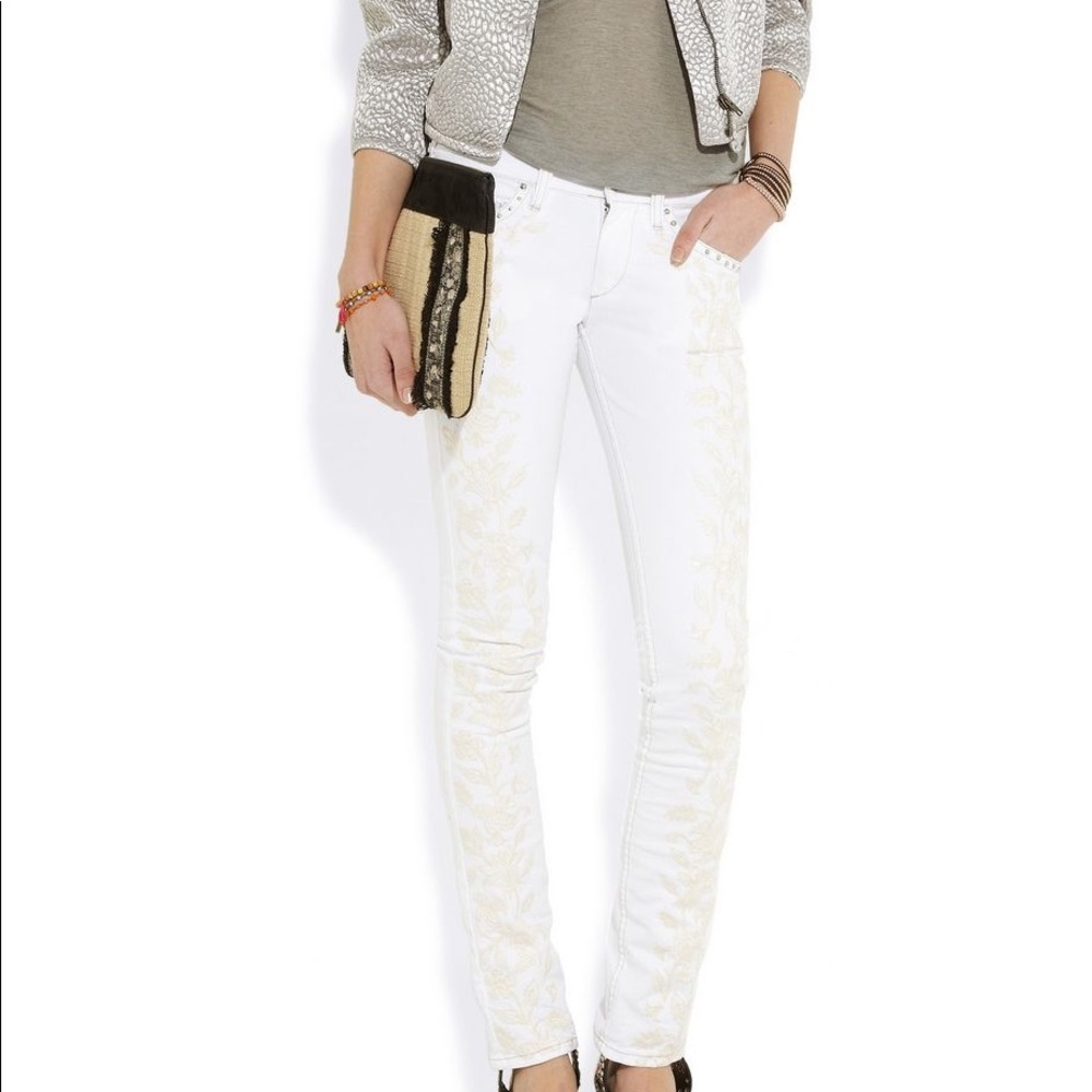 Galix Embroidered Low-Rise Skinny Jeans